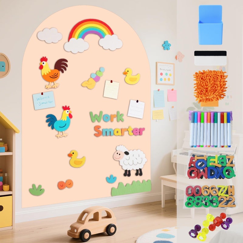 WUPIOS Magnetic Wall Decal Magnetic Chalkboard Decal Play Wall Milk Tea 40x32 Inch Self Adhesive Magnet Wallpaper Sticker with Letters and Color Liquid Chalk for Playroom School Home - Image 1